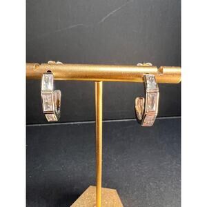 CZ half hoop earrings in sterling silver